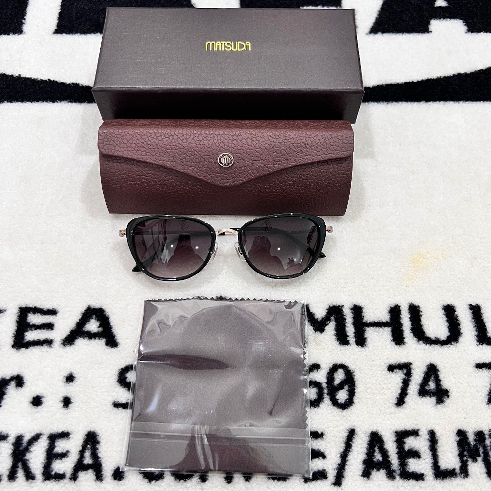 Matsuda 3095 Oval Cat Eye Side Shield Sunglasses - Black